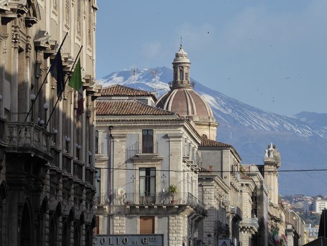 Catania with smoking Mt Etna in the background